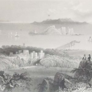 1841 Antique Steel engraving of Howth Castle in county Dublin. The print was engraved by R Wallis and is after a drawing by William Bartlett.