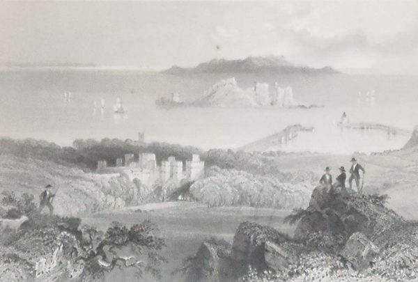 1841 Antique Steel engraving of Howth Castle in county Dublin. The print was engraved by R Wallis and is after a drawing by William Bartlett.