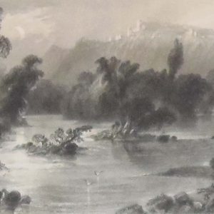 1841 Antique Steel engraving of the Meeting of the Waters, Vale of Avoca, County Wicklow. The print was engraved by J C Bentley and is after a drawing by William Bartlett.