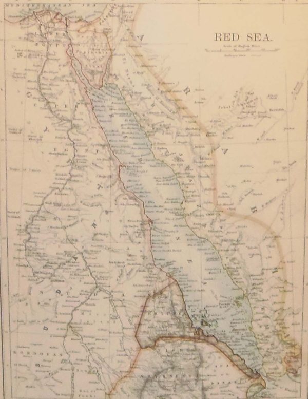 Antique Map Red Sea 1905 . The map was originally published by W & A K Johnson in Edinburgh as part of the World Wide Atlas.