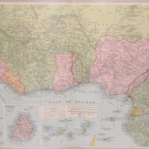 Large antique map from 1922 titled Africa West. It also shows Mauritius, Canary Islands, St Helena and Ascension Island.