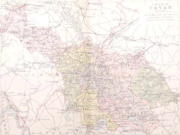 1881 Antique Colour Map of The County of Cavan printed by George Philips, with the map constructed by John Bartholomew and edited by P. W. Joyce.