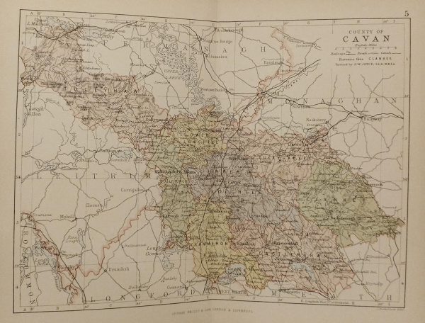 Antique colour map of the County of Cavan, printed in 1881.
