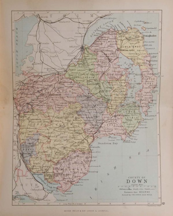 Antique colour map of the County of Down, printed in 1881.