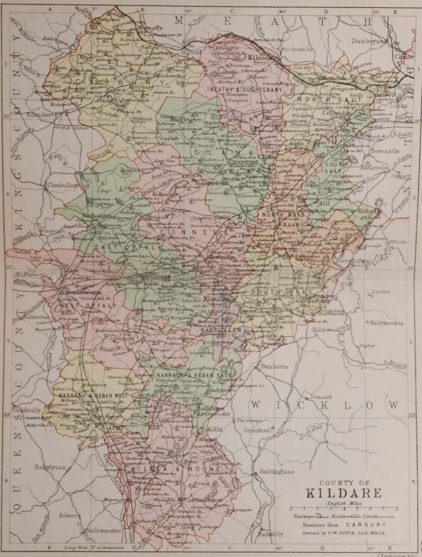 Antique colour map of the County of Kildare, printed in 1881.