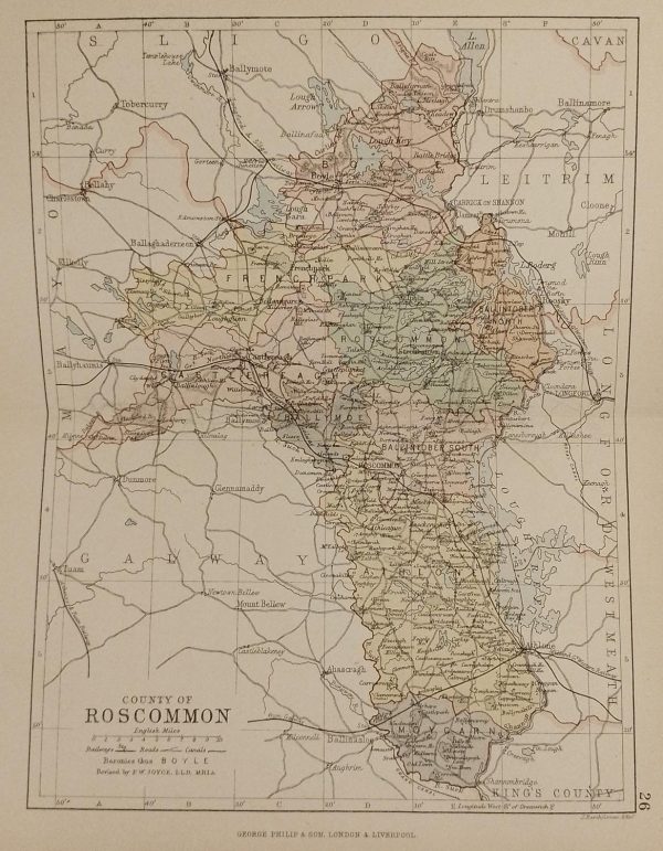 1881 Antique Colour Map of The County of Roscommon