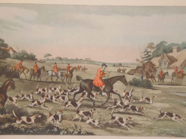 Set of 4 large antique prints of hunting scenes, aquatints, by Thomas Sutherland after Henry Alken.