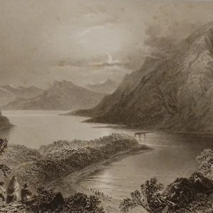 1841 Antique Steel engraving of Lough Inagh, Connemara, Galway, spelt Ina on the print.