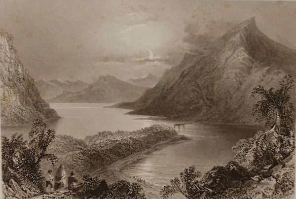 1841 Antique Steel engraving of Lough Inagh, Connemara, Galway, spelt Ina on the print.