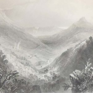 1841 Antique print, an engraving titled Glen of the Downs. The print was engraved by J C Bentley and is after a drawing by William Bartlett. 