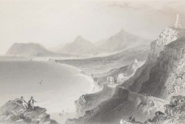 Antique print from 1841 of Killiney Bay. After a drawing by William Bartlett and engraved by R Wallis.