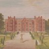 antique colour print from 1880 of Burton Agnes Hall in Yorkshire.