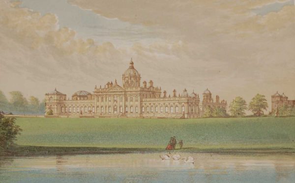 antique colour print from 1880 of Castle Howard in Yorkshire.