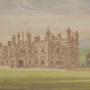 antique colour print, a chromolithograph from 1880 of Glanusk Park in Wales.