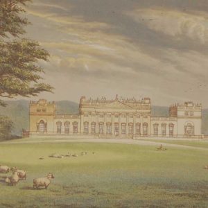 antique colour print, a chromolithograph from 1880 of Harewood House in Yorkshire.