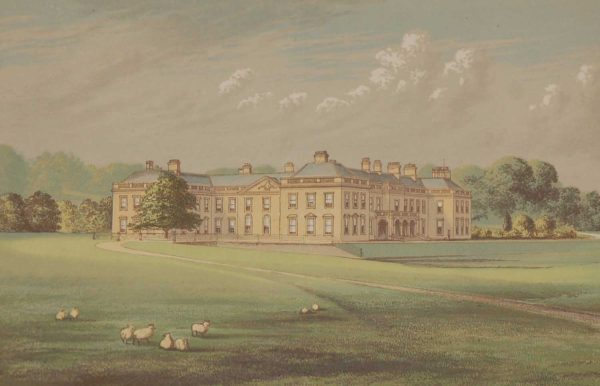 antique colour print, a chromolithograph from 1880 of Holme Lacy House in Herefordshire