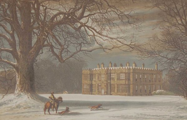 antique colour print, a chromolithograph from 1880 of Howsham Hall in Yorkshire