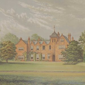 antique colour print from 1880 of Lea home of Baronet Anderson in Lincolnshire. The prints are by Alexander Francis Lydon.