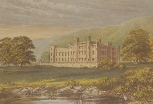 antique colour print, a chromolithograph from 1880 of Scone Palace, Pertshire, Scotland