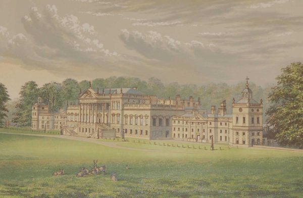 antique colour print, a chromolithograph from 1880 of Wenthworth Woodhouse in Yorkshire