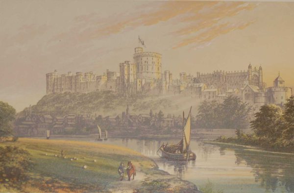 antique colour print, a chromolithograph from 1880 of Windsor Castle in Berkshire.