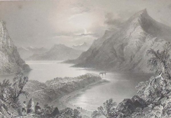 1841 Antique Steel engraving of Lough Inagh, Connemara, Galway, spelt Ina on the print.