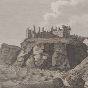 1797 antique print a copper plate engraving of Dunluce Castle in County Antrim, published by Hooper & Wigstead in London.