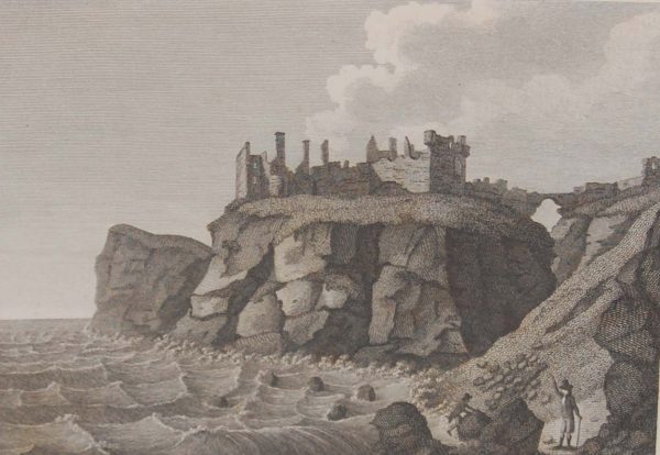 1797 antique print a copper plate engraving of Dunluce Castle in County Antrim, published by Hooper & Wigstead in London.
