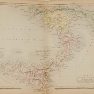 1851 antique map of Italy titled Italie pars Meridionalis, map engraved by S Hall.