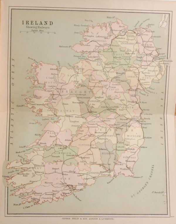 Antique Colour Map of Ireland printed by George Philips, with the map constructed by John Bartholomew and edited by P. W. Joyce.