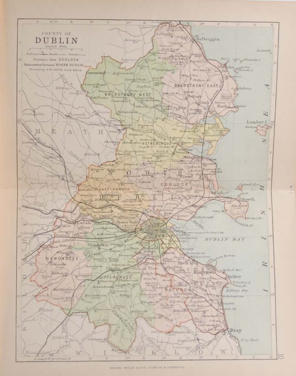 Antique Colour Map of The County of Dublin printed by George Philips, with the map constructed by John Bartholomew and edited by P. W. Joyce.
