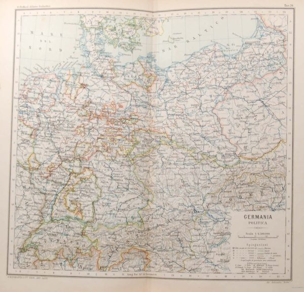 Map was originally printed in Italy and is titled Germania Politica, from the early 1900's.