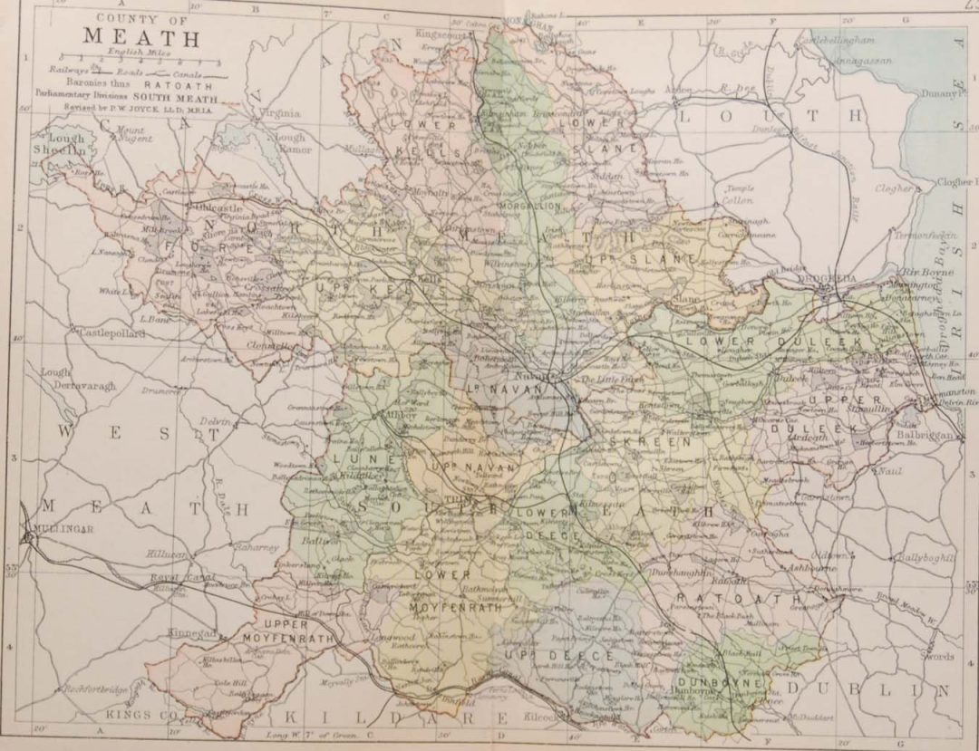 Antique colour map of the County of Meath.