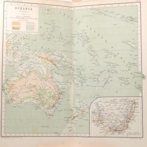 Originally printed in Italy and is titled Asia Fisica, smaller map in left corner showing Australia Meridonale, Queensland and Victoria.