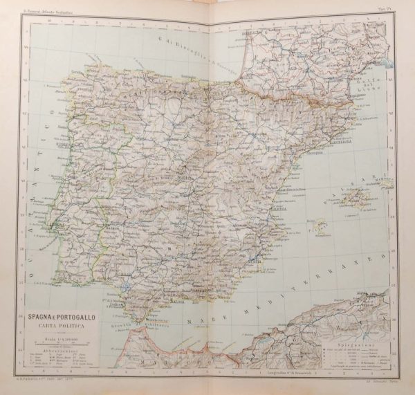 The map was originally printed in Italy and is titled Spagna e Portogallo Carta Politica.