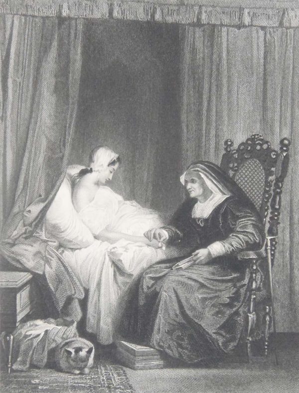 1836 antique engraving, tilted the Love Sick Maid, after a painting by R F Bonnington and engraved by C Rolls