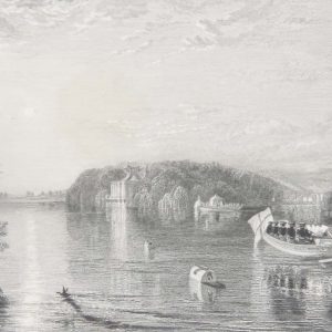 1836 antique engraving, tilted Virginia Water, after a painting by J M W Turner and engraved by R Wallis