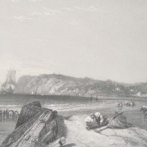1836 antique engraving, tilted View near Harve ( Le Harve), after a painting by C Stanfield and engraved by J Cousen, print was published by Longman and Co.