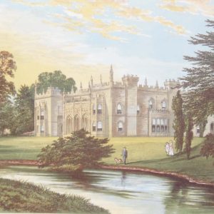 Antique colour print, a chromolithograph from 1880 of Arbury Hall in Warwickshire
