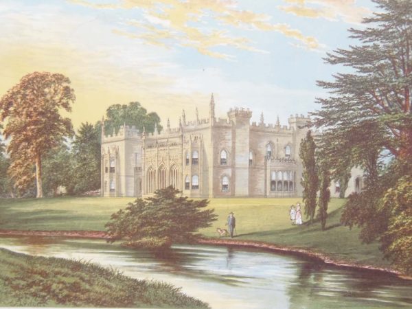 Antique colour print, a chromolithograph from 1880 of Arbury Hall in Warwickshire