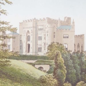Antique colour print, a chromolithograph from 1880 of Birr castle in County Offaly.