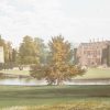 Antique colour print, a chromolithograph from 1880 of Broughton Castle in Oxfordshire