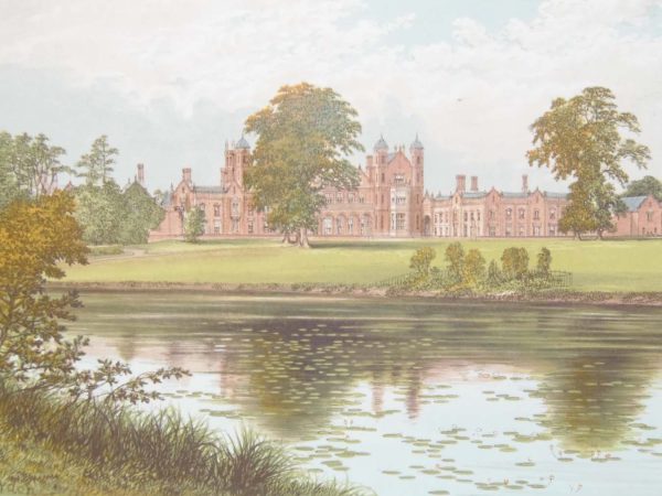Antique colour print, a chromolithograph from 1880 of Capesthorne in Cheshire