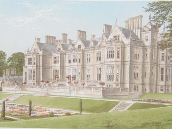 Antique colour print, a chromolithograph from 1880 of Dartrey Castle in County Monaghan