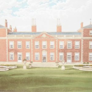 Antique colour print, a chromolithograph from 1880 of Euston Hall in Suffolk