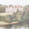 Antique colour print, a chromolithograph from 1880 of Keele Hall in Staffordshire