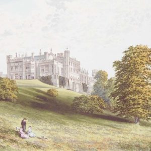 Antique colour print, a chromolithograph from 1880 of Lambton Castle in Durham