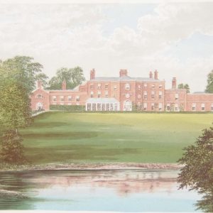 Antique colour print, a chromolithograph from 1880 of Lawton Hall in Cheshire