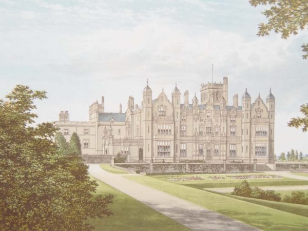 Antique colour print, a chromolithograph from 1880 of Merevale Hall in Warwickshire.