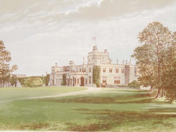 Antique colour print, a chromolithograph from 1880 of Moreton Hall in Shropshire